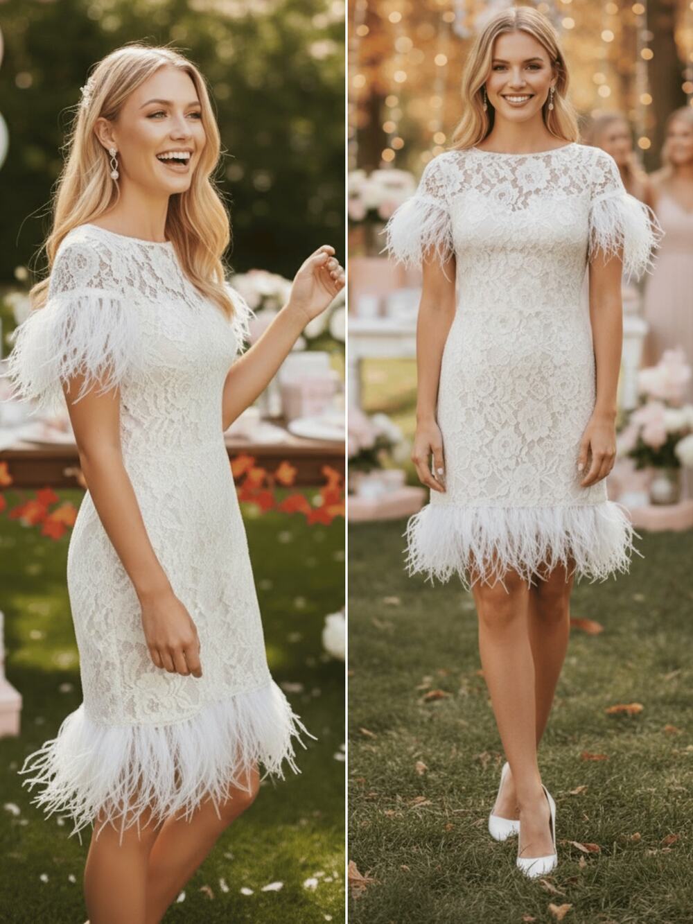 Aidan Mattox White Ivory Lace Feather Dress Bridal Wedding